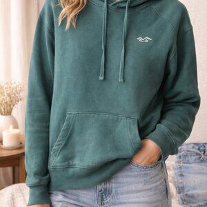 Hollister Teal Green Pullover Hoodie Logo Sweatshirt SZ Small